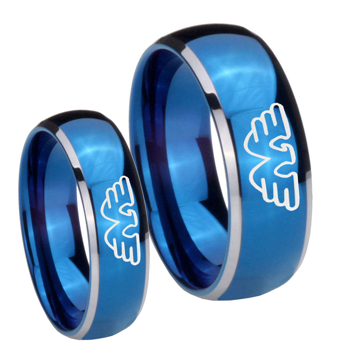 Waylon Jennings Dome Blue 2 Tone Tungsten His And Hers Ring
