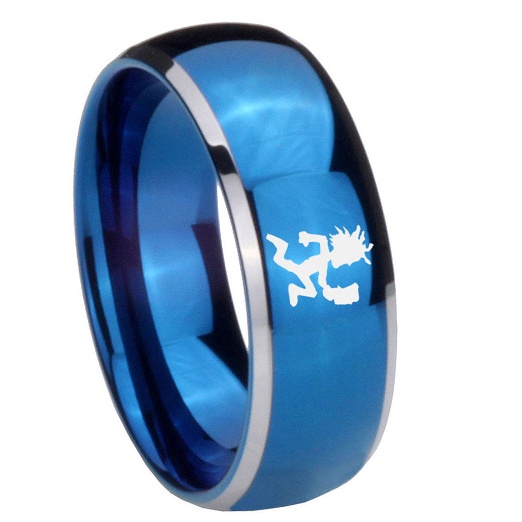 8mm Hatchet Man Dome Blue 2 Tone Tungsten Custom Mens Ring