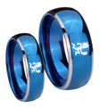 Hatchet Man Dome Blue 2 Tone Tungsten Couple Wedding Bands