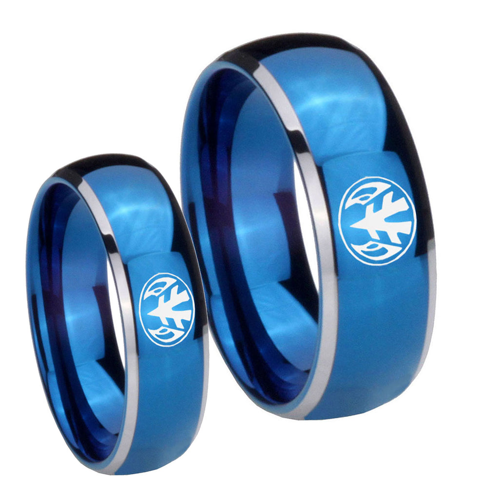 Love Power Rangers Dome Blue 2 Tone Tungsten Couple Wedding Rings