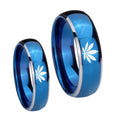 Marijuana Leaf Dome Blue 2 Tone Tungsten Bridal Band Set