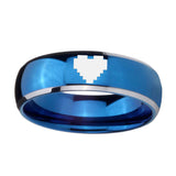 8mm-Glossy-Blue-Dome-Zelda-Heart-Tungsten-Carbide-2-Tone-Laser-Engraved-Ring
