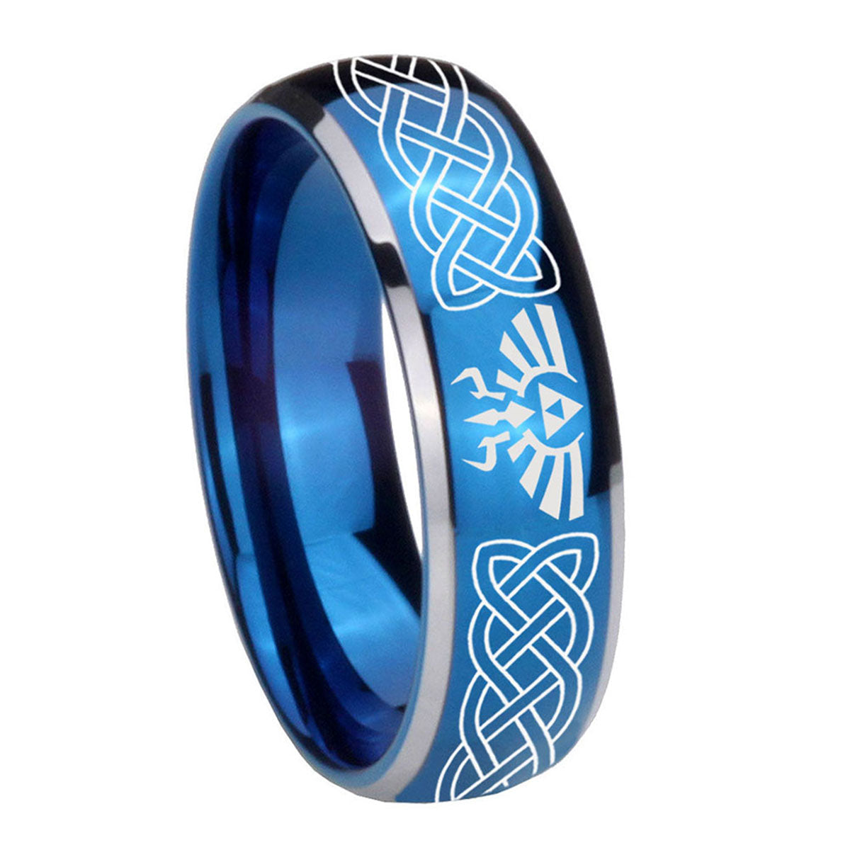 8mm Celtic Zelda Dome Blue 2 Tone Tungsten Ring for Men