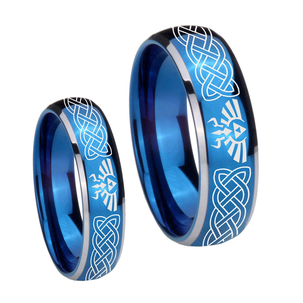 Celtic Zelda Dome Blue 2 Tone Tungsten Wedding Ring Sets