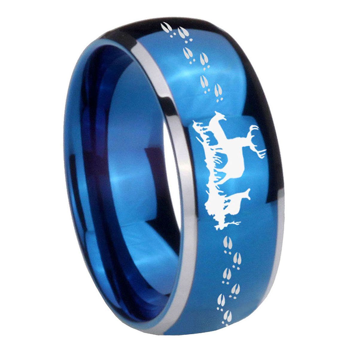 8mm Deer Hunting Dome Blue 2 Tone Tungsten Mens Wedding Band