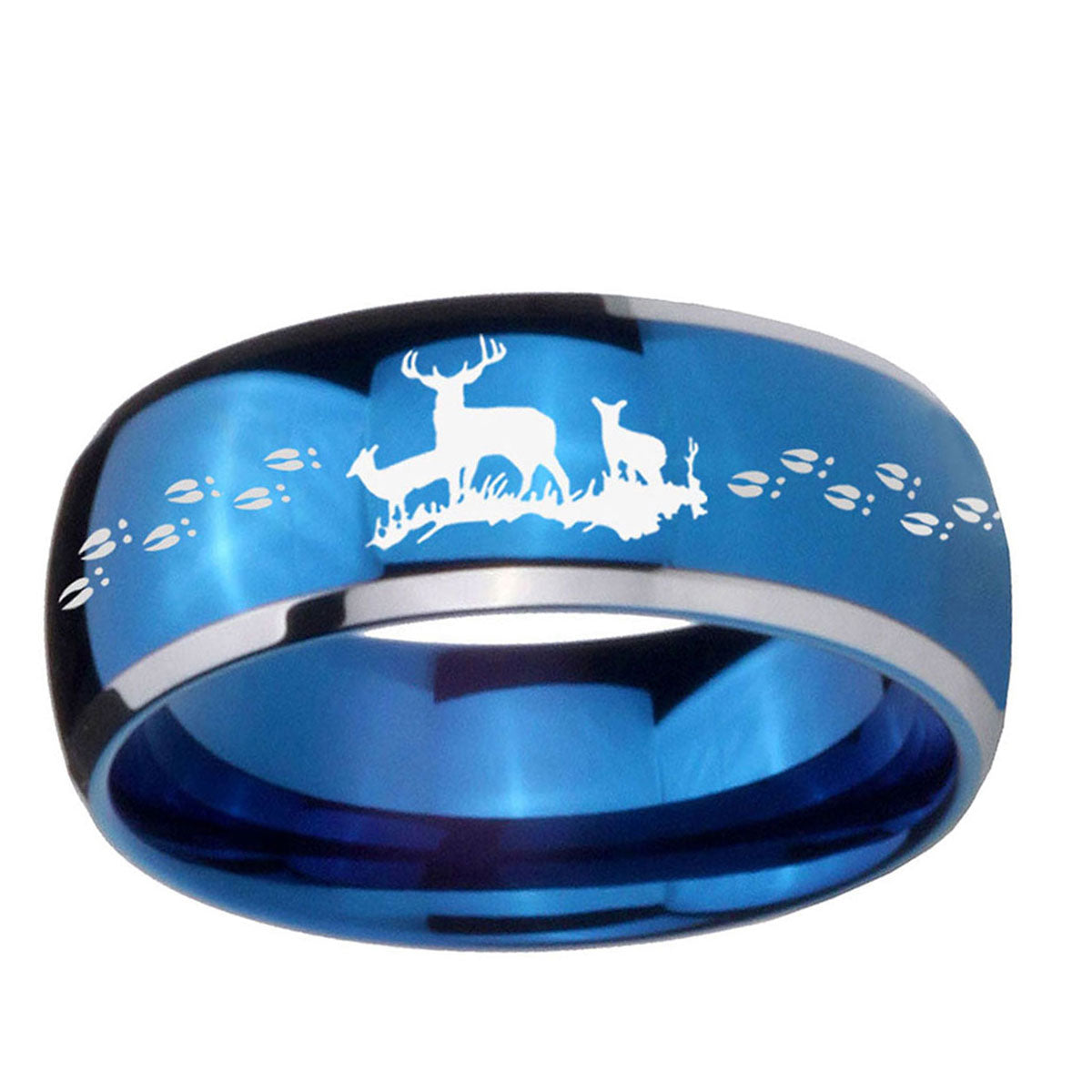 5mm Deer Hunting Dome Blue 2 Tone Tungsten Mens Wedding Band