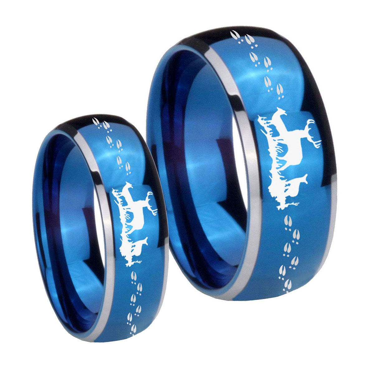 Deer Hunting Dome Blue 2 Tone Tungsten His And Hers Ring