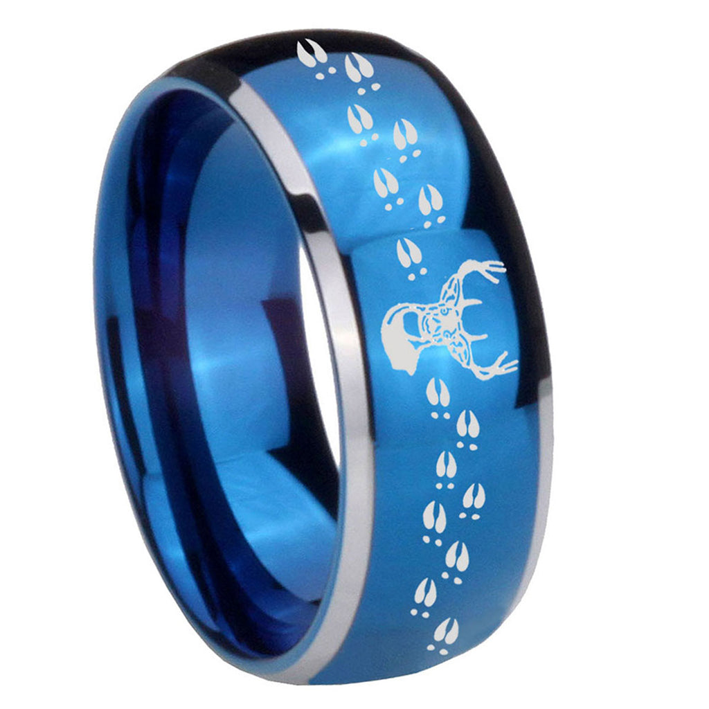 8mm Deer Antler Dome Blue 2 Tone Tungsten Mens Wedding Band