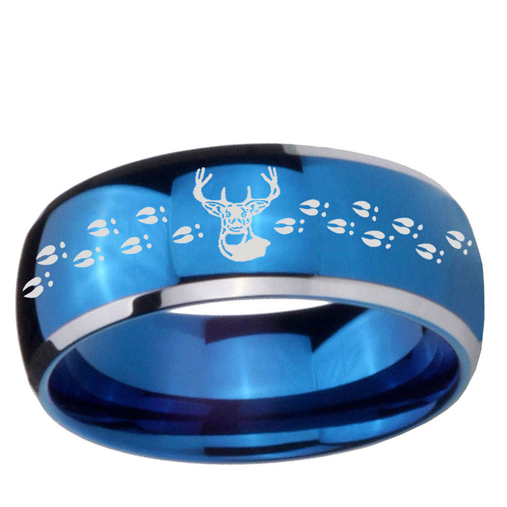 5mm Deer Antler Dome Blue 2 Tone Tungsten Mens Wedding Band