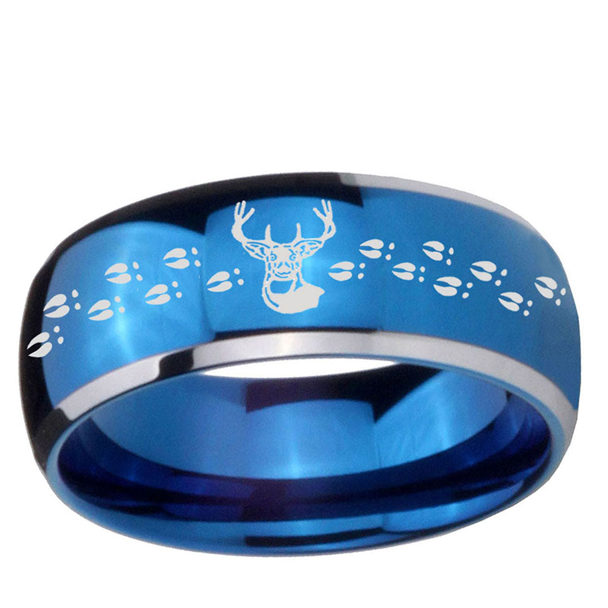 5mm Deer Antler Dome Blue 2 Tone Tungsten Mens Wedding Band
