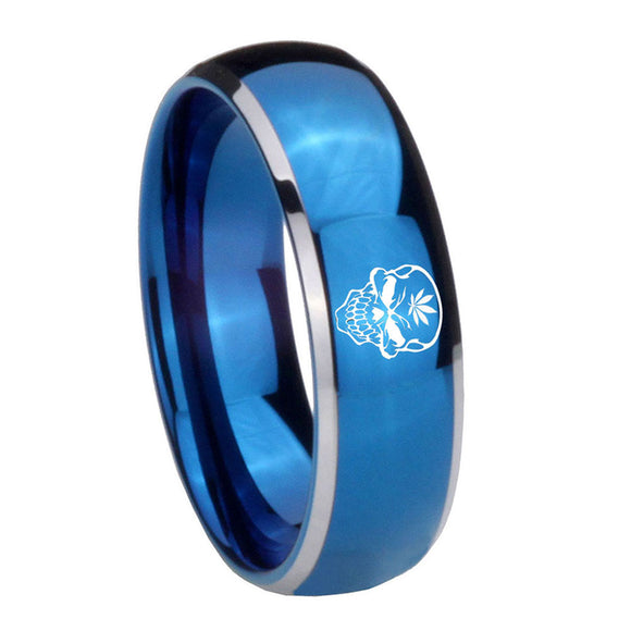 8mm-Skull-Marijuana-Leaf--Dome-Blue-2-Tone-Tungsten-Carbide-Engagement-Ring