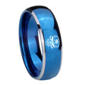 8mm Skull Marijuana Leaf Dome Blue 2 Tone Tungsten Ring