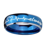 8mm-Heart-Beat-forever-Heart-always-Dome-Blue-2-Tone-Tungsten-Engraved-Ring
