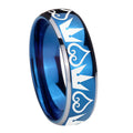 8mm Hearts Crowns Dome Blue 2 Tone Tungsten Mens Bands Ring