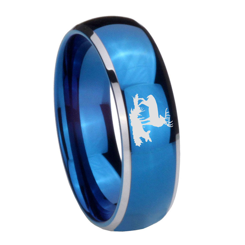 8mm Deer Hunting Dome Blue 2 Tone Tungsten Engagement Ring