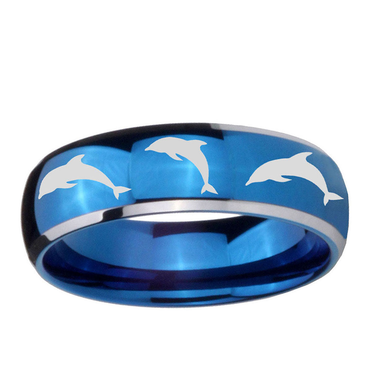 5mm Dolphins Dome Blue 2 Tone Tungsten Mens Promise Ring