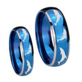 Dolphins Dome Blue 2 Tone Tungsten Wedding Ring Set