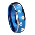 8mm Paw Print Dome Blue 2 Tone Tungsten Men's Promise Ring