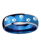 5, 8mm Paw Print Dome Blue 2 Tone Tungsten Ring