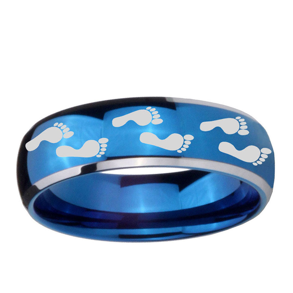 5mm Foot Print Dome Blue 2 Tone Tungsten Mens Wedding Band
