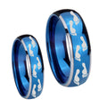 Foot Print Dome Blue 2 Tone Tungsten Matching Ring Set