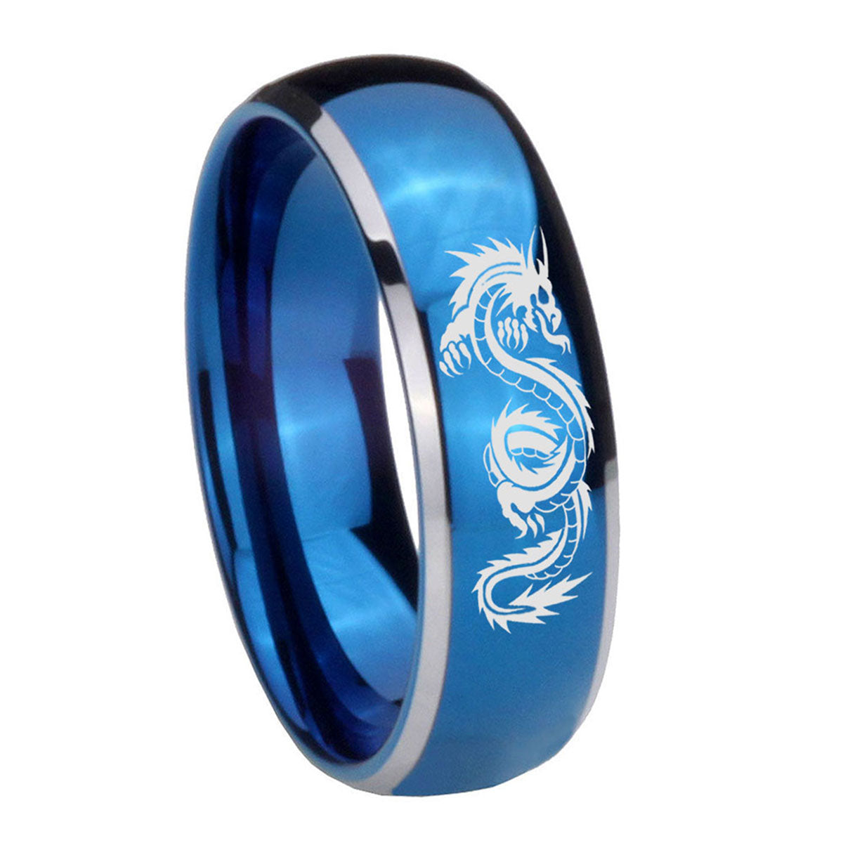 8mm Dragon Dome Blue 2 Tone Tungsten Men's Wedding Band