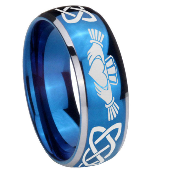 8mm-Irish-Claddagh-Dome-Blue-2-Tone-Tungsten-Carbide-Wedding-Bands-Ring