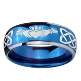 8mm-Irish-Claddagh-Dome-Blue-2-Tone-Tungsten-Carbide-Wedding-Bands-Ring