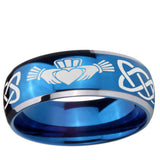 5, 8mm Irish Claddagh Dome Blue 2 Tone Tungsten Ring
