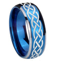 8mm Celtic Knot Dome Blue 2 Tone Tungsten Mens Wedding Band