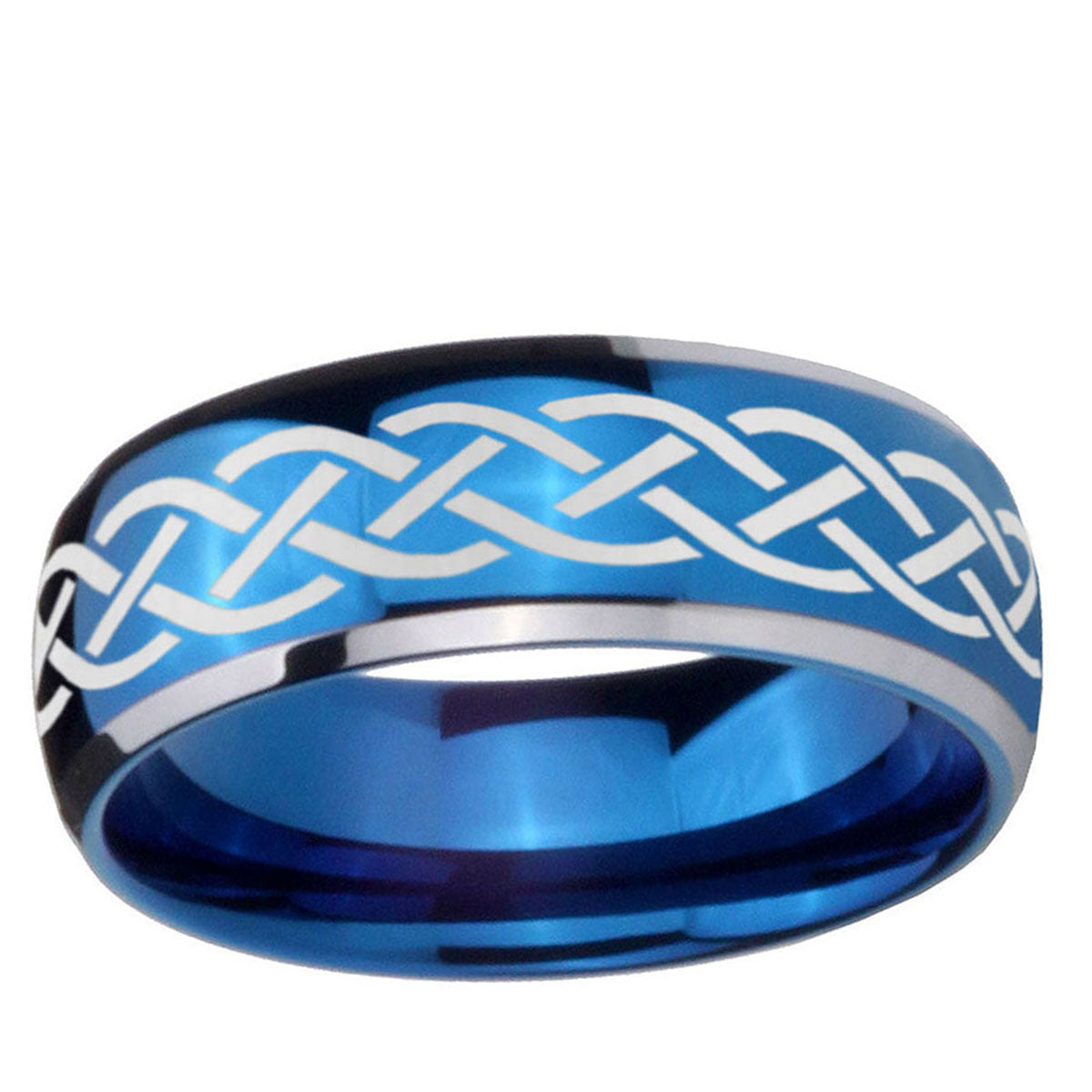 5mm Celtic Knot Dome Blue 2 Tone Tungsten Mens Wedding Band