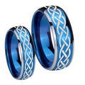Celtic Knot Dome Blue 2 Tone Tungsten Bridal Ring Sets