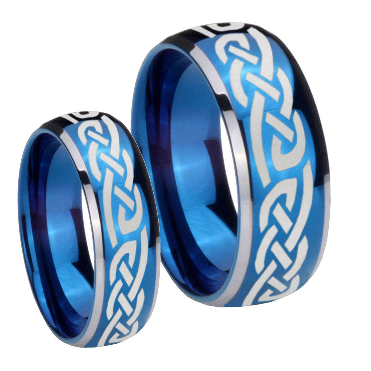 Celtic Knot Infinity Love Dome Blue 2 Tone Tungsten Bridal Band Set