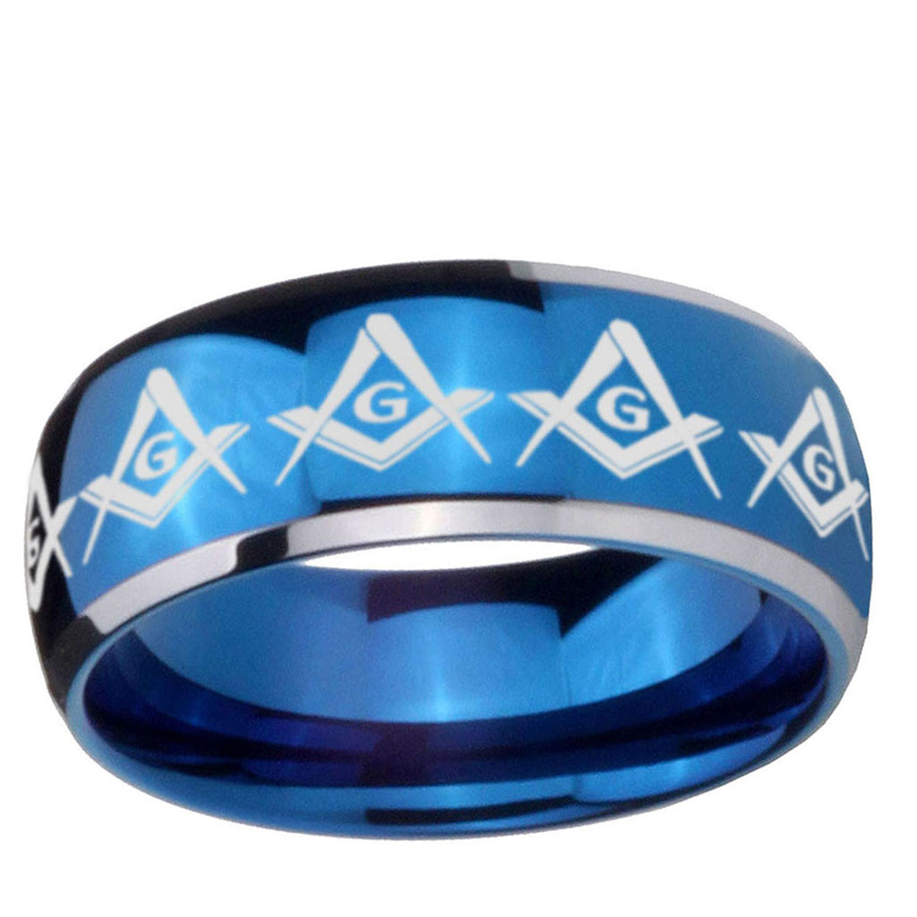 5mm Masonic Square Compass Dome Blue 2 Tone Tungsten Bands