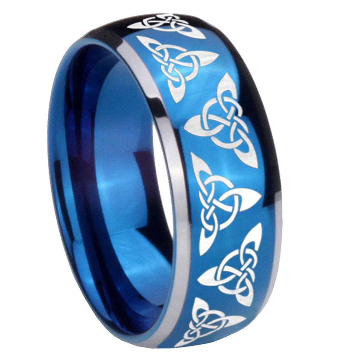 8mm Celtic Knot Dome Blue 2 Tone Tungsten Mens Wedding Band