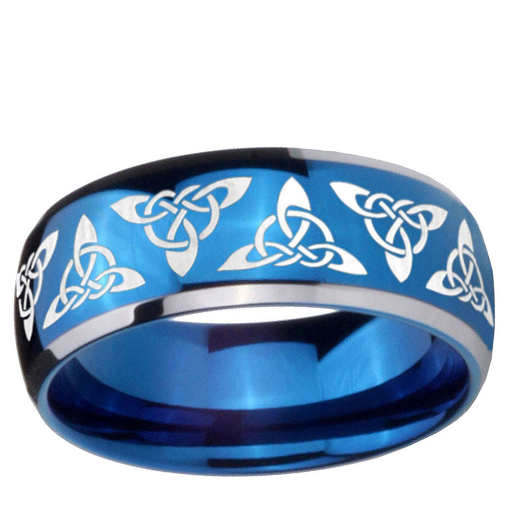 5mm Celtic Knot Dome Blue 2 Tone Tungsten Mens Wedding Band