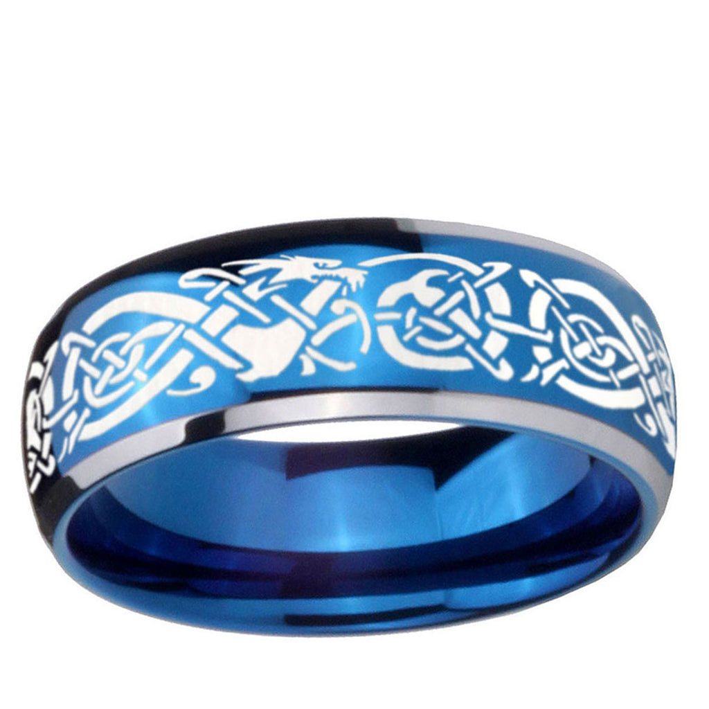 5mm Celtic Knot Dragon Dome Blue 2 Tone Tungsten Ring
