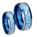 Celtic Knot Dragon Dome Blue 2 Tone Tungsten Mens Ring Set