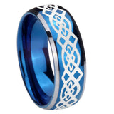 8mm Celtic Knot Dome Blue 2 Tone Tungsten Carbide Mens Wedding Band