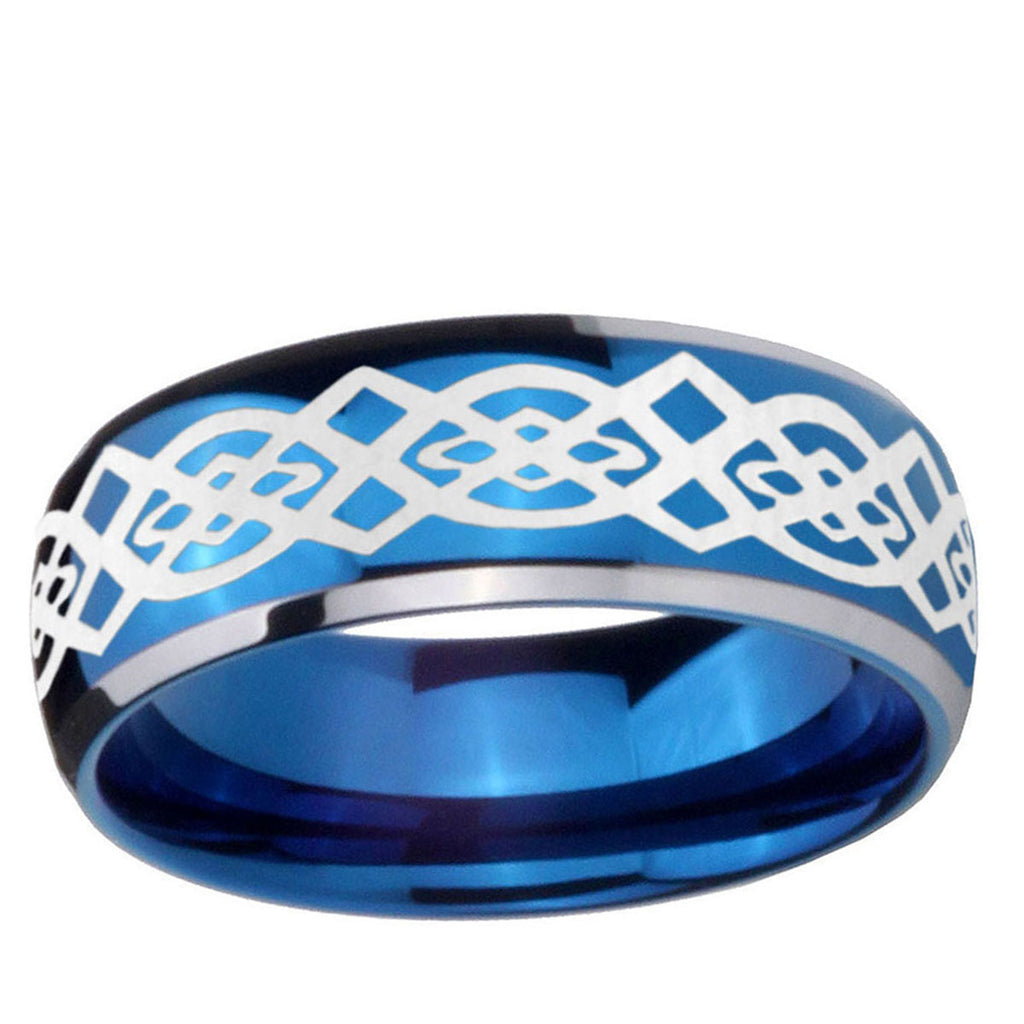 5mm Celtic Knot Dome Blue 2 Tone Tungsten Mens Wedding Band