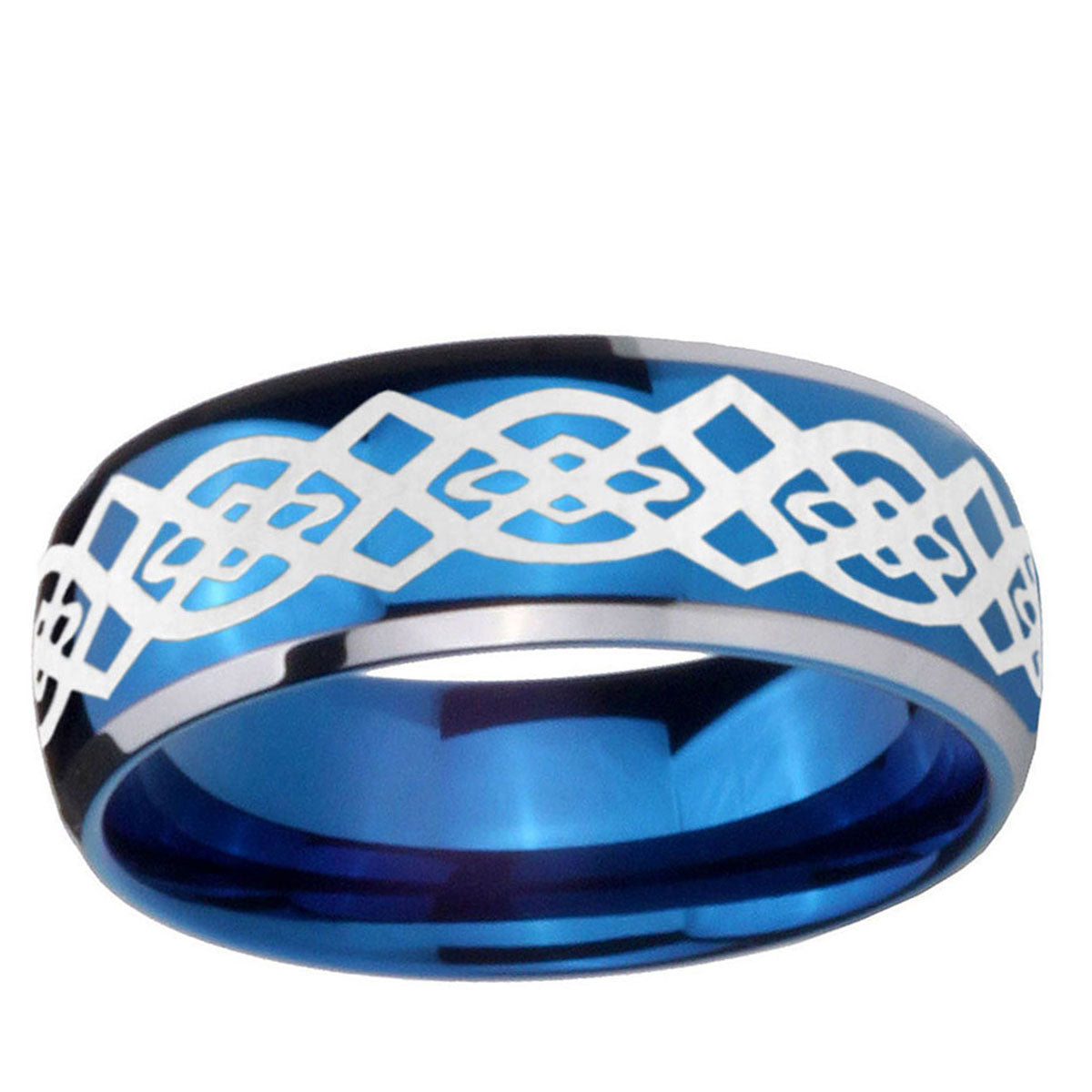 5mm Celtic Knot Dome Blue 2 Tone Tungsten Mens Wedding Band