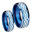 Celtic Knot Dome Blue 2 Tone Tungsten Mens Set Ring
