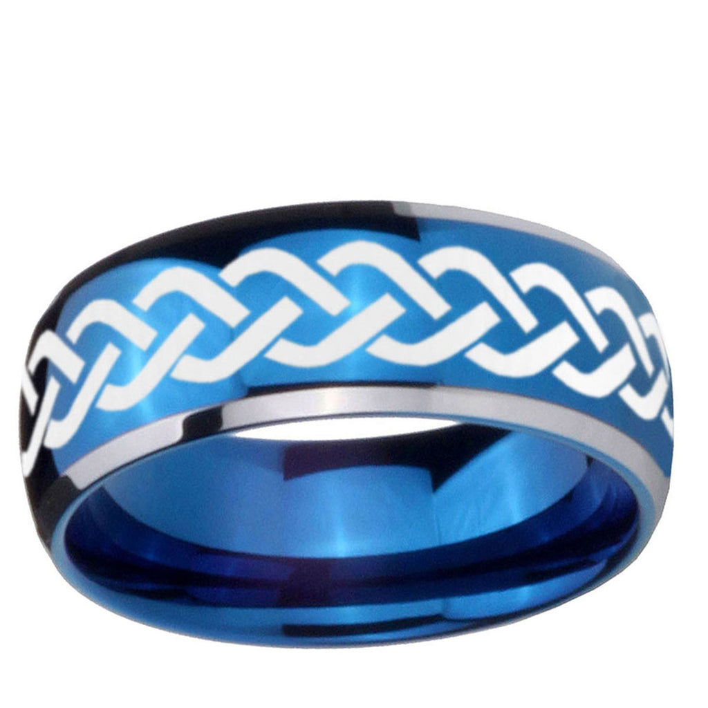 5mm Laser Celtic Knot Dome Blue 2 Tone Tungsten Men Bands