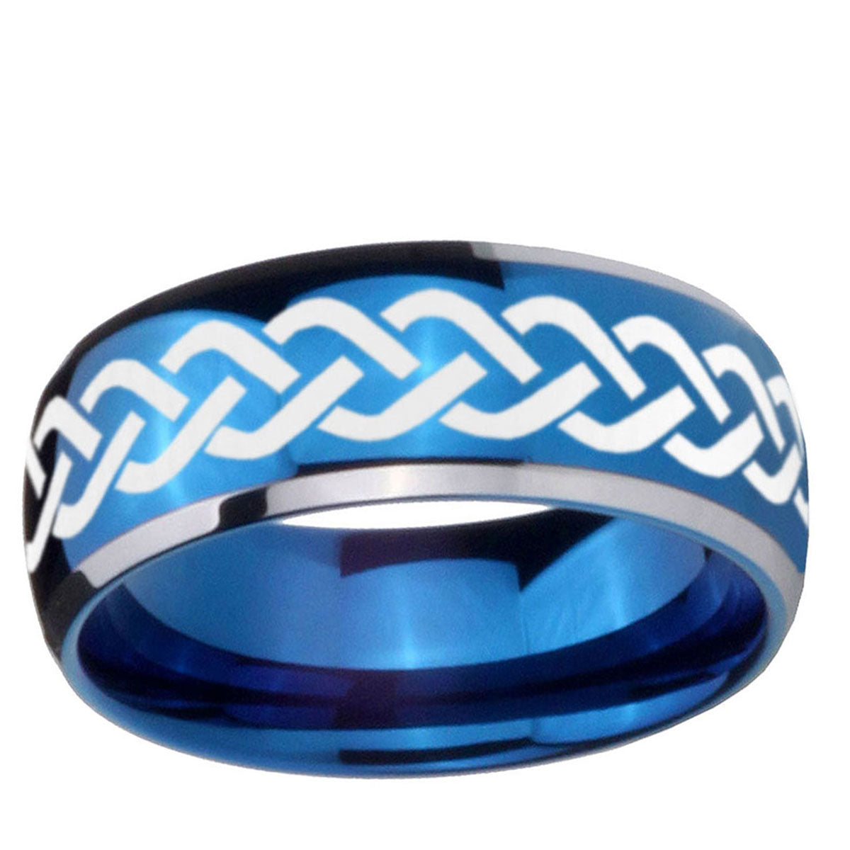 5mm Laser Celtic Knot Dome Blue 2 Tone Tungsten Men Bands