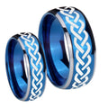 Laser Celtic Knot Dome Blue 2 Tone Tungsten Engagement Ring Set