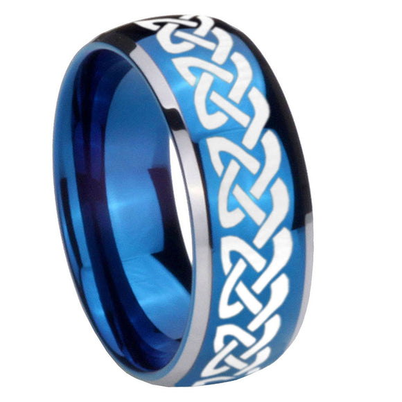 8mm-Celtic-Knot-Love-Dome-Blue-2-Tone-Tungsten-Carbide-Mens-Wedding-Band