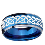 5, 8mm Celtic Knot Love Dome Blue 2 Tone Tungsten Ring