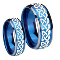 Celtic Knot Love Dome Blue 2 Tone Tungsten Bridal Set Rings