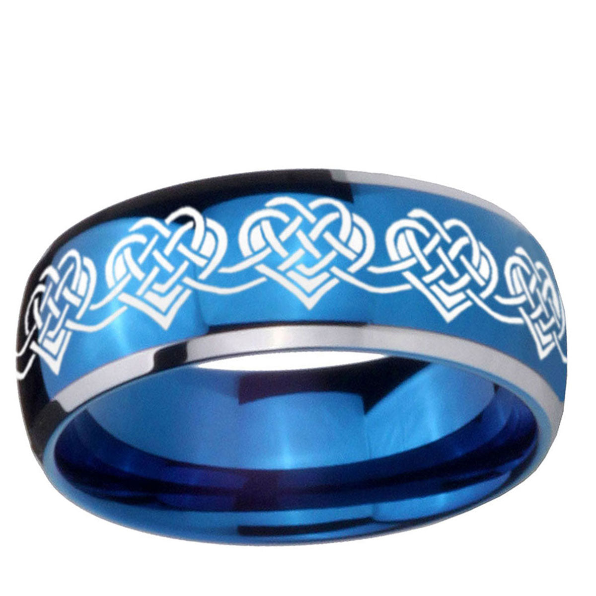 5mm Celtic Knot Heart Dome Blue 2 Tone Tungsten Men Bands