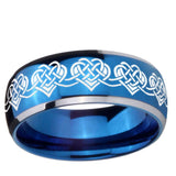5, 8mm Celtic Knot Heart Dome Blue 2 Tone Tungsten Ring